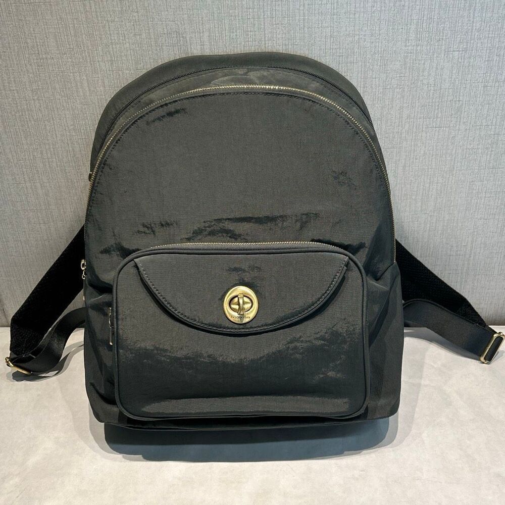 Baggallini Brussels Laptop Backpack Bag Purse Gray Gold Hardware